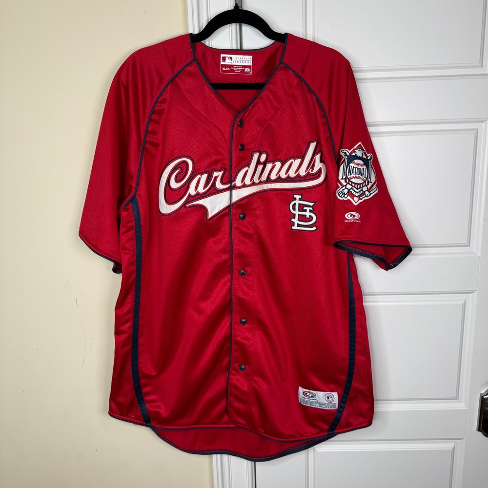 True Fan St. Louis Cardinals Jersey Mens XL Red MLB Baseball Patch sleeve